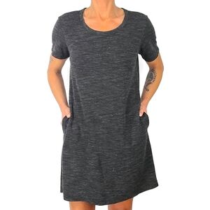 32 Degrees Casual Stretch Midi Dress Size Medium Short Sleeve Pockets Dark Grey